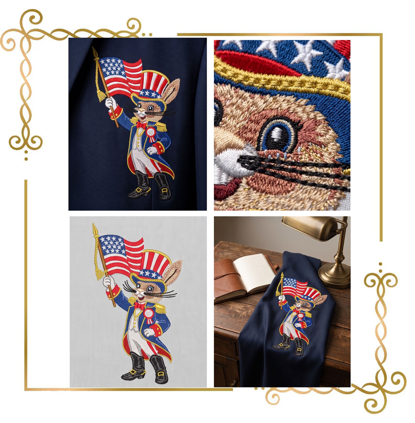 Anthropomorphic  animals Patriotic Uncle Sam Bunny Embroidery Design, 4th of July,  (Digital Download)