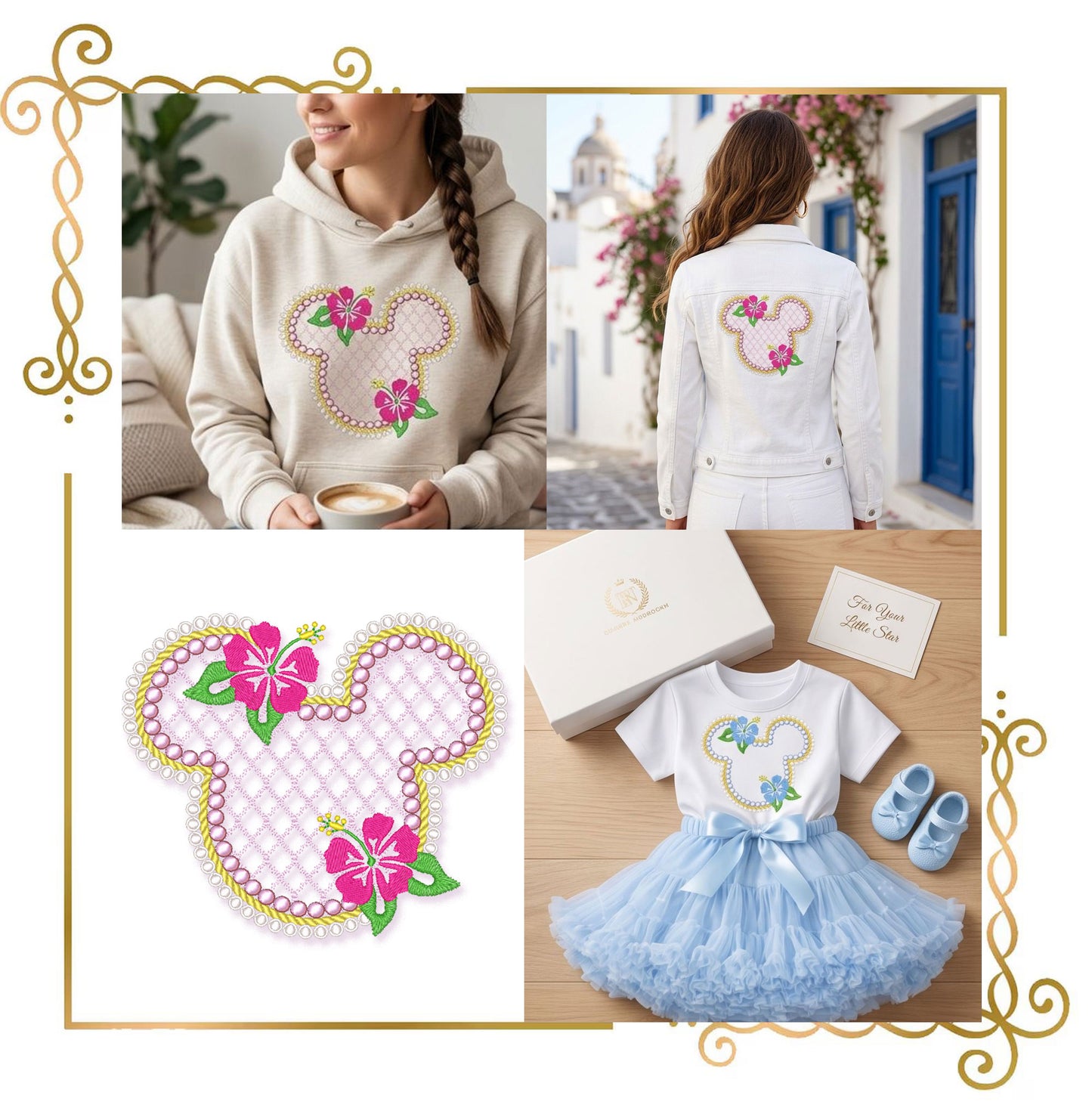 Valentines day Embroidery design Head Mouse Ears Floral Frame Embroidery Design –  Machine Embroidery Design