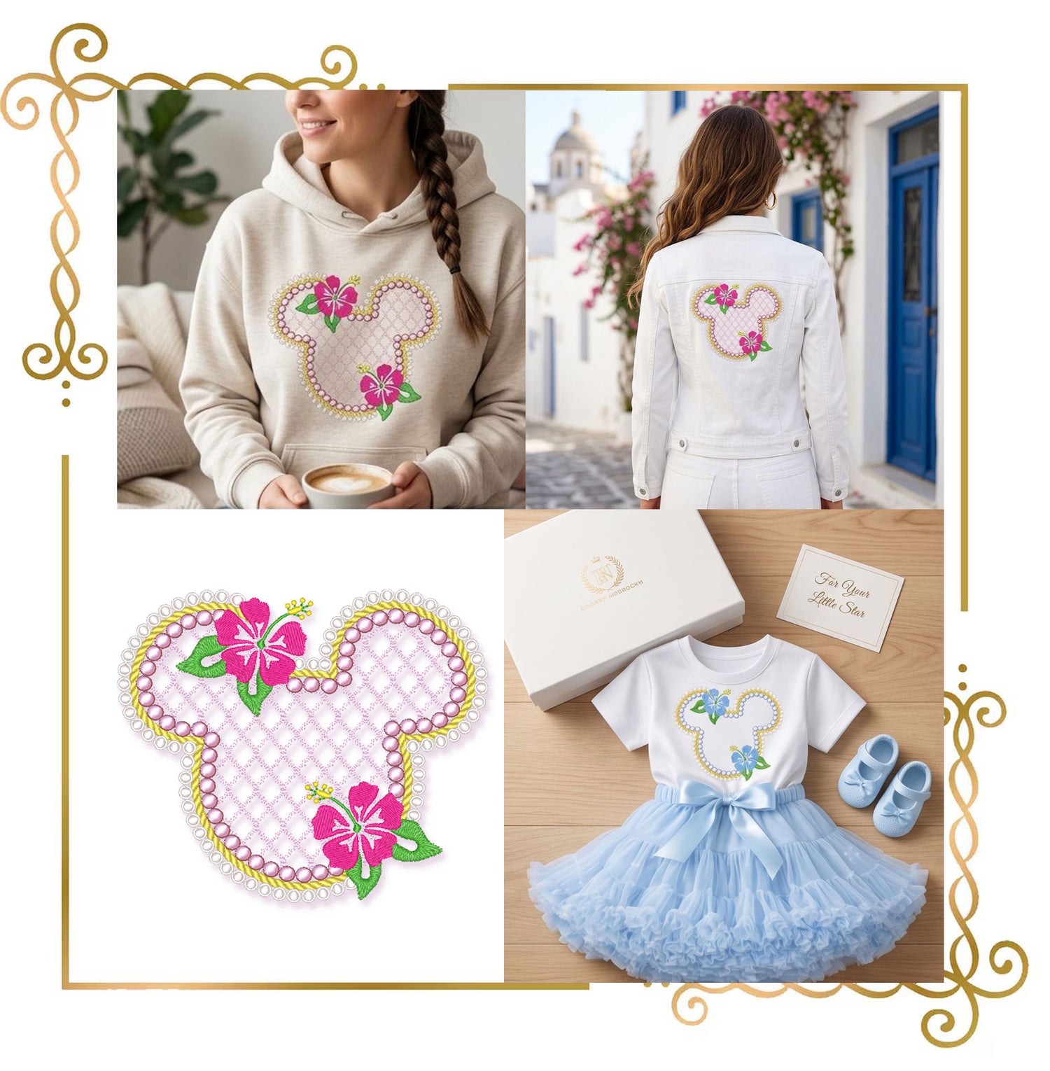 Valentines day Embroidery design Head Mouse Ears Floral Frame Embroidery Design –  Machine Embroidery Design