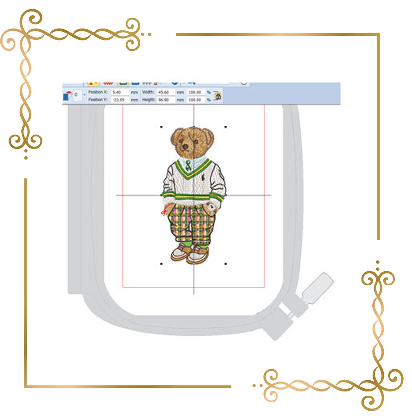 Teddy Bear Super Fashion  in a sweater and sneakers cartoon character, embroidery design to the direct download.