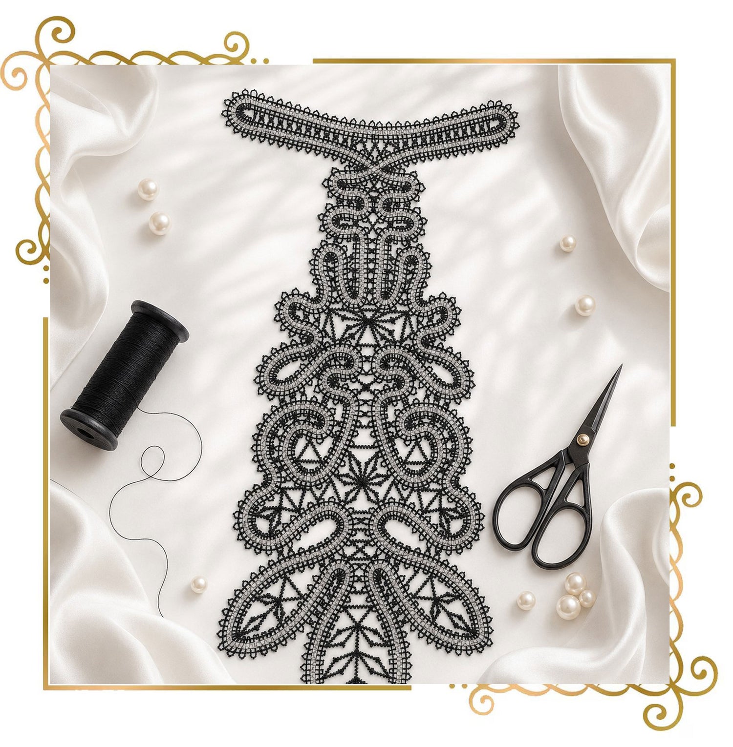 FSL Lace Tie Embroidery Design, Freestanding Victorian Neckpiece,  Digital Download