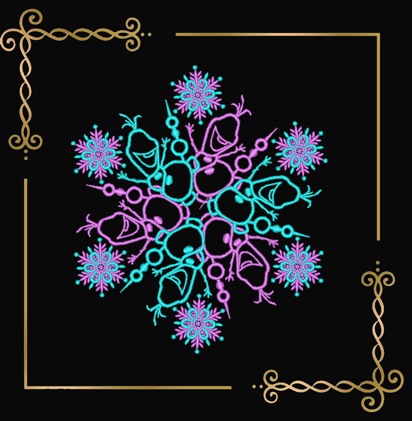 Frozen Princess Snowflake Set – 3 Embroidery Designs (Elsa, Anna, Olaf)