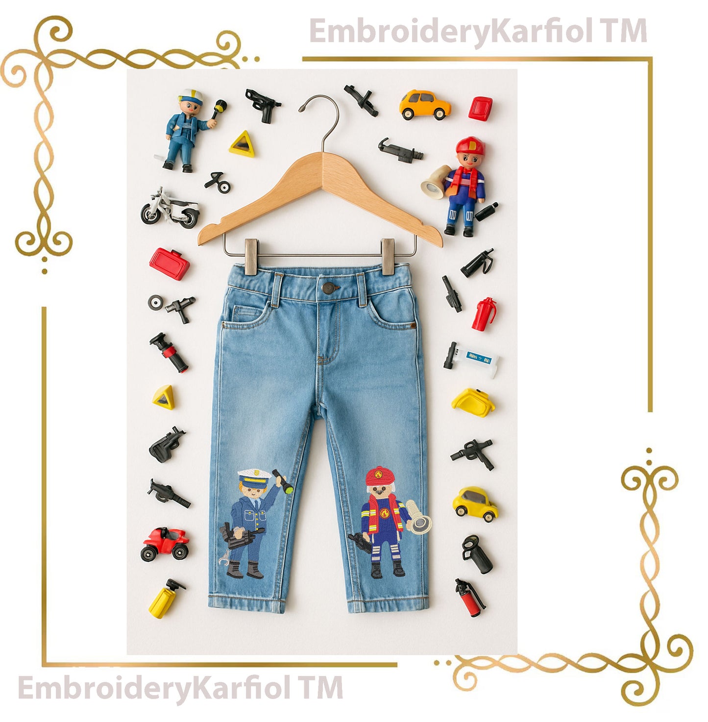 Police and Firefighter Play mobil Embroidery Set 3 St. – Kids Uniform Embroidery Designs