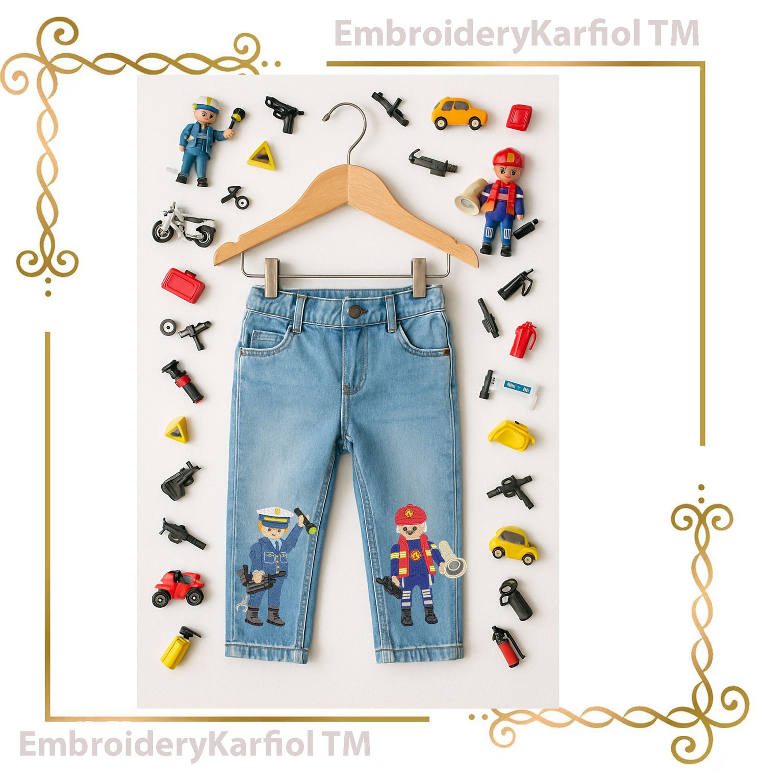 Police and Firefighter Play mobil Embroidery Set 3 St. – Kids Uniform Embroidery Designs