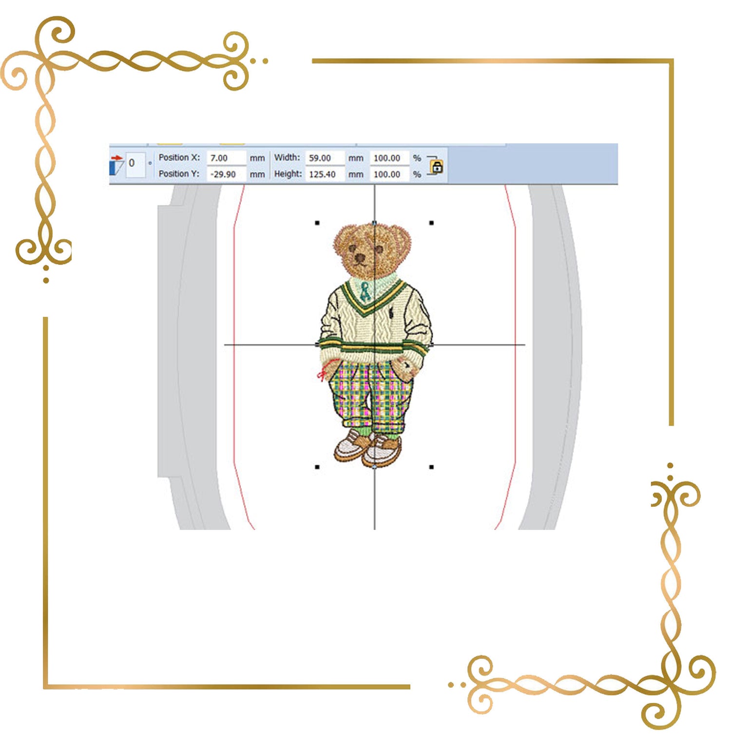 Teddy Bear Super Fashion  in a sweater and sneakers cartoon character, embroidery design to the direct download.