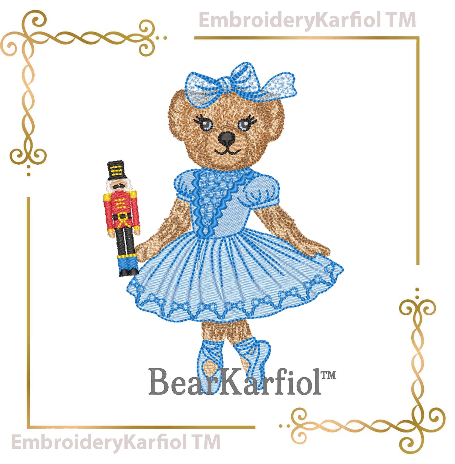 Nutcracker Ballerina Bear Embroidery Design – Christmas Ballerina Machine Embroidery Pattern