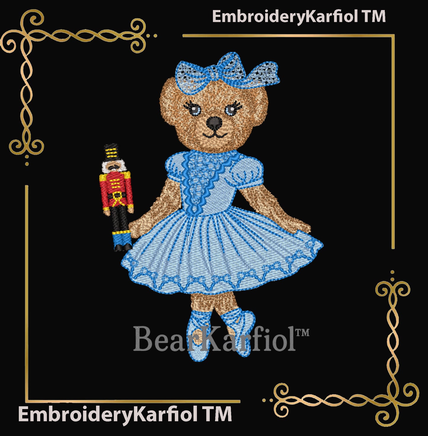 Nutcracker Ballerina Bear Embroidery Design – Christmas Ballerina Machine Embroidery Pattern