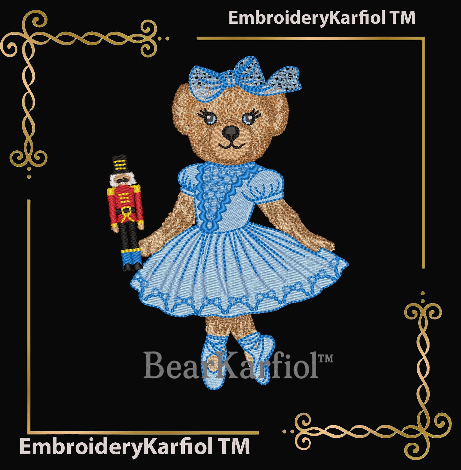 Nutcracker Ballerina Bear Embroidery Design – Christmas Ballerina Machine Embroidery Pattern