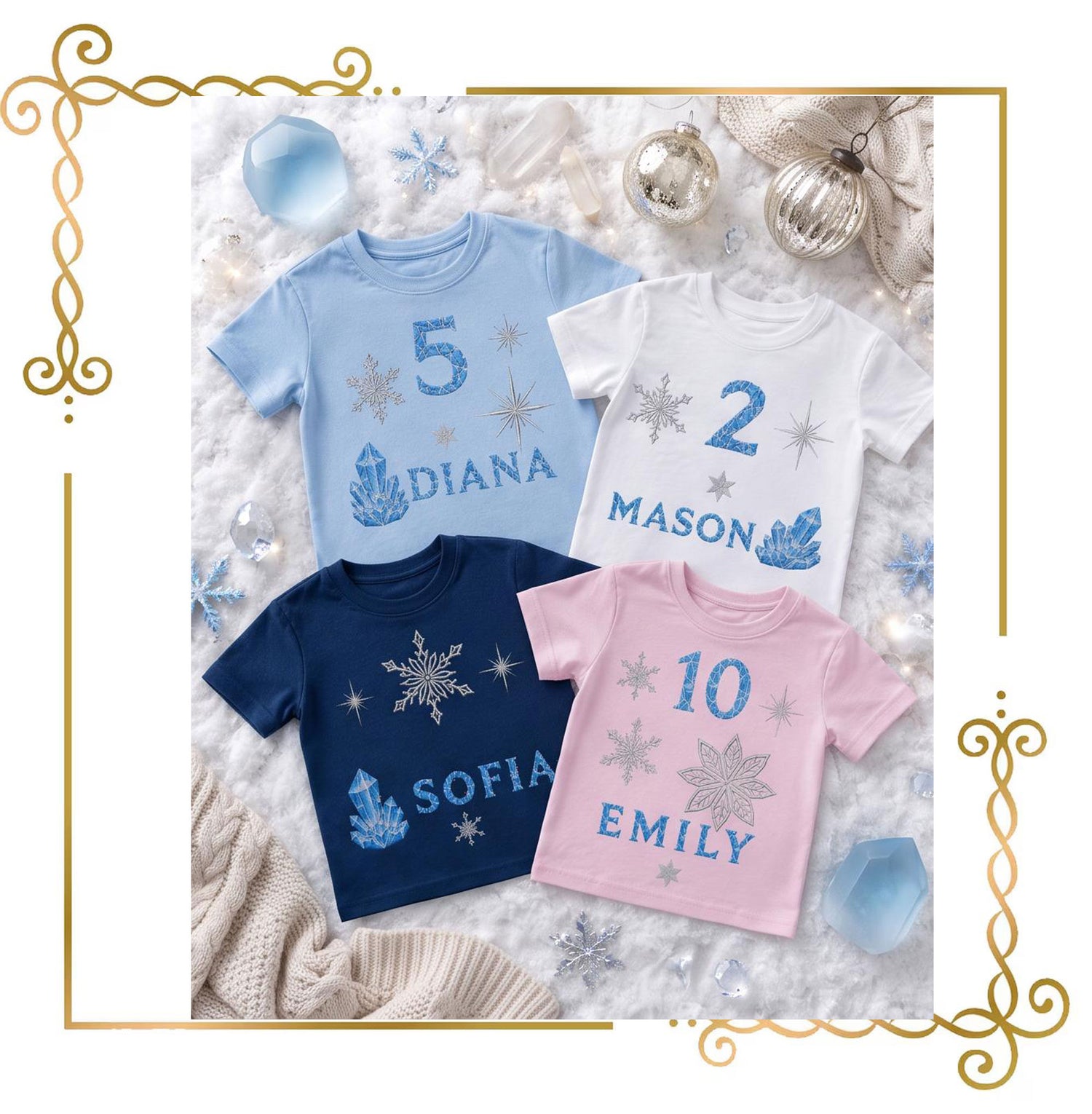 Winter Ice Embroidery Alphabet | Ice Crystal Machine Embroidery Font | 26 Letters, 10 Numbers, 8 Snowflakes and Crystal | 4x4 Hoop