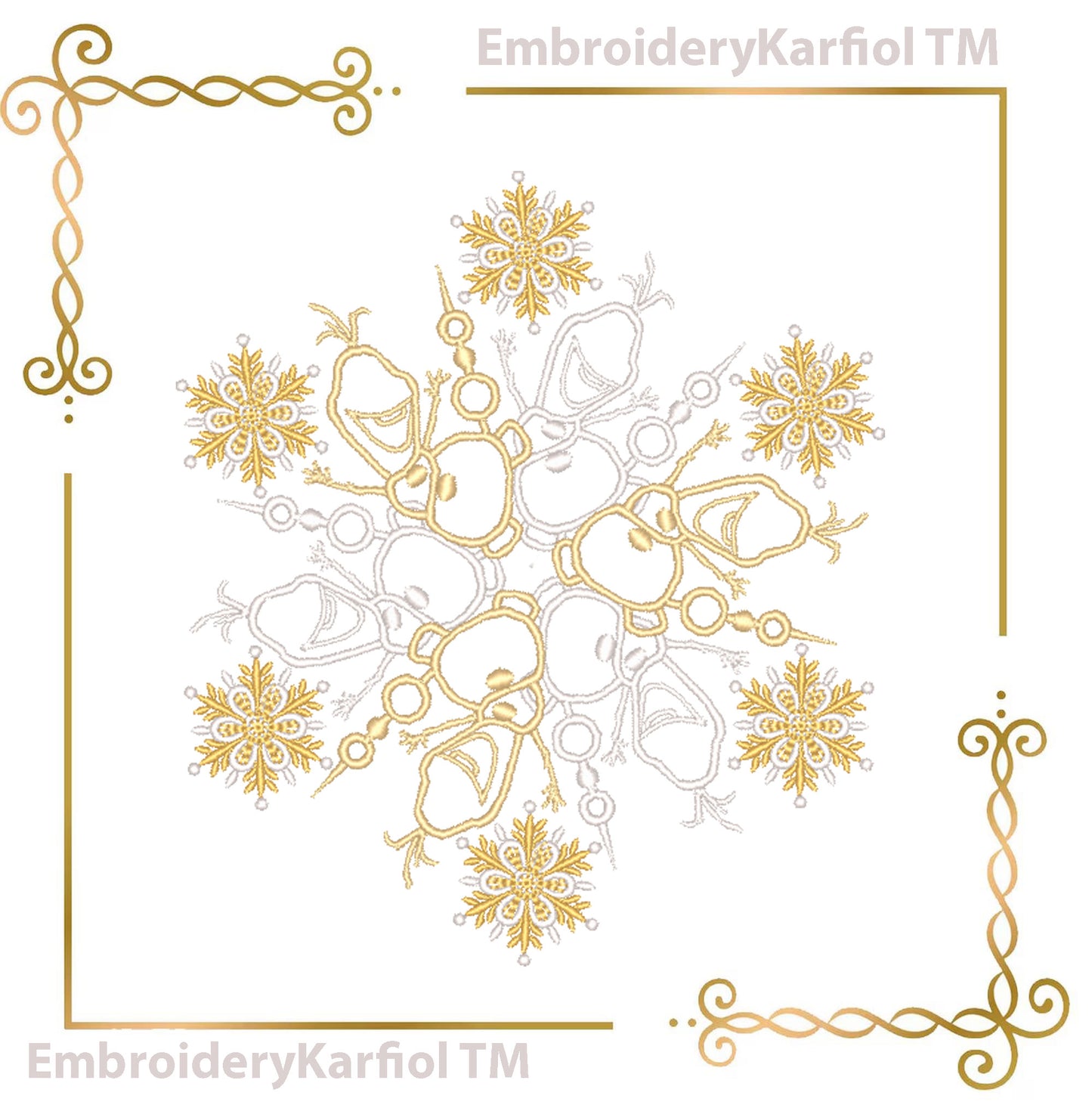 Christmas Olaf Snowflake Embroidery Design • Frozen Snowman Machine Embroidery • Winter Holiday Pattern
