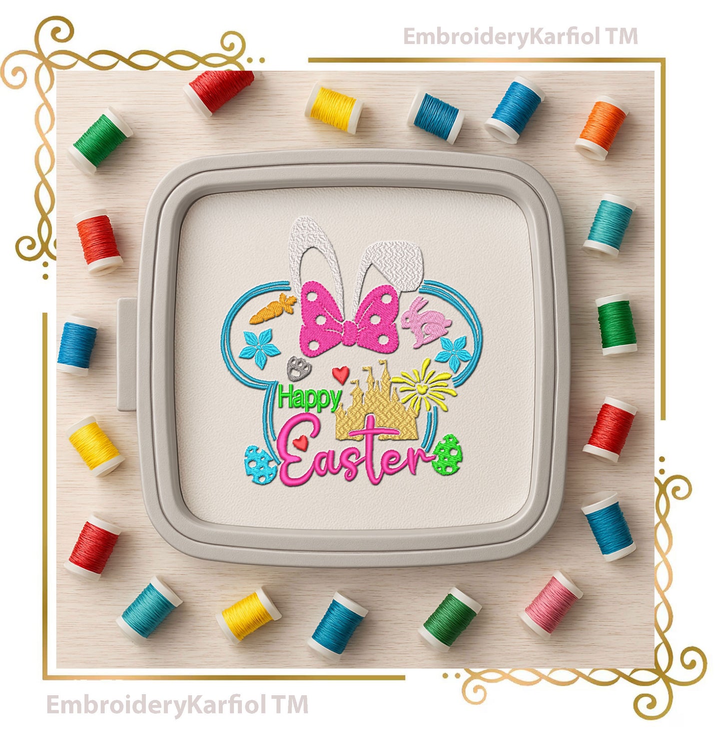 Minnie Mouse Head, Happy Easter Bunny, Castle, Machine Embroidery Design