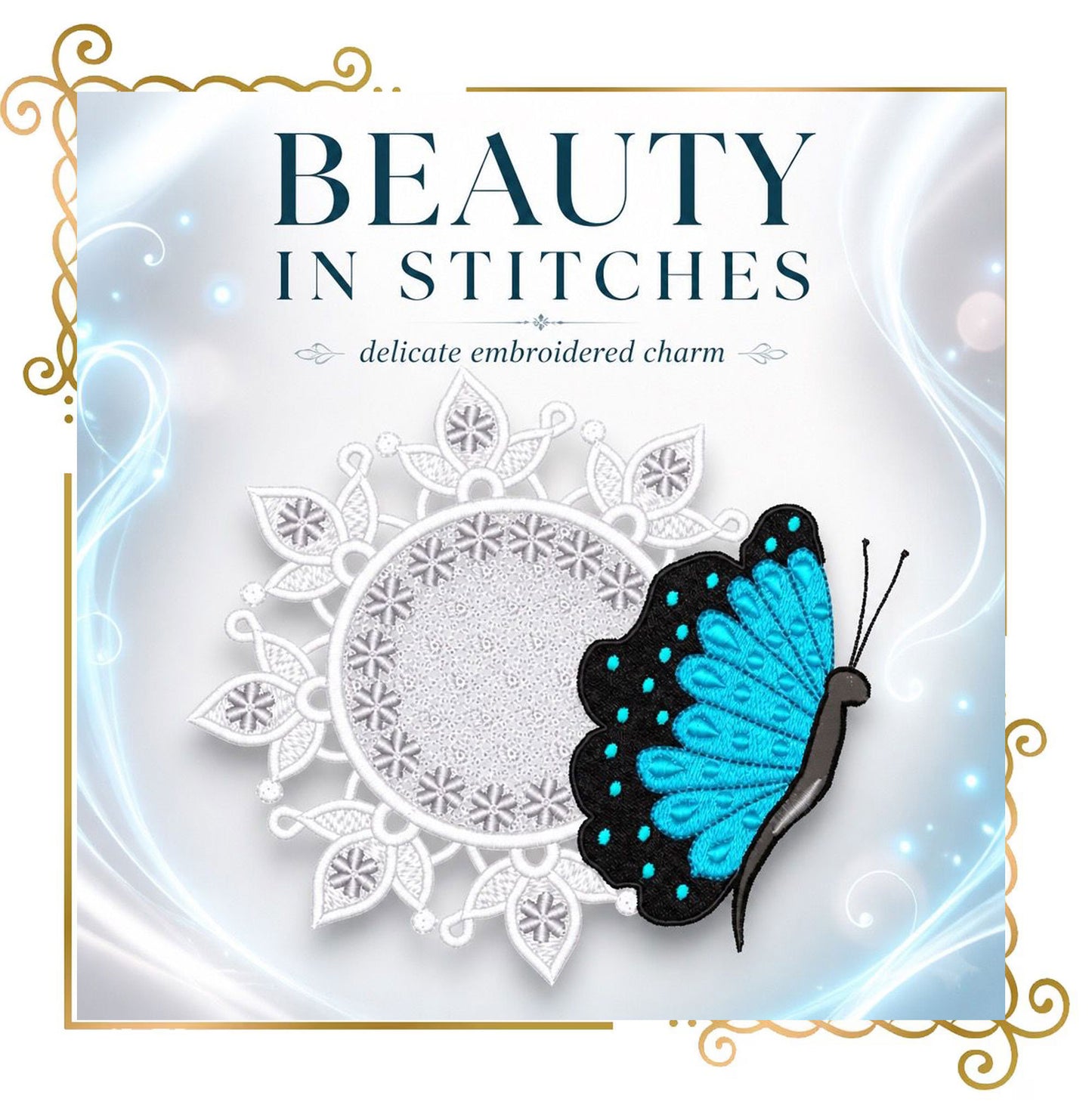 Butterfly Mandala Machine Embroidery Design | Lace Floral Circle with Butterfly | 2 Sizes | Instant Download