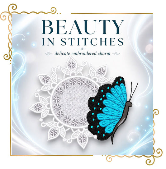 Butterfly Mandala Machine Embroidery Design | Lace Floral Circle with Butterfly | 2 Sizes | Instant Download