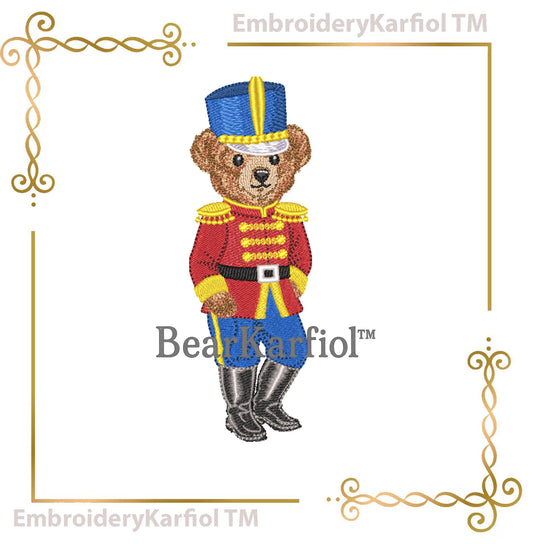 Nutcracker Bear Embroidery Design – Christmas Toy Soldier Machine Embroidery Pattern (Digital File)