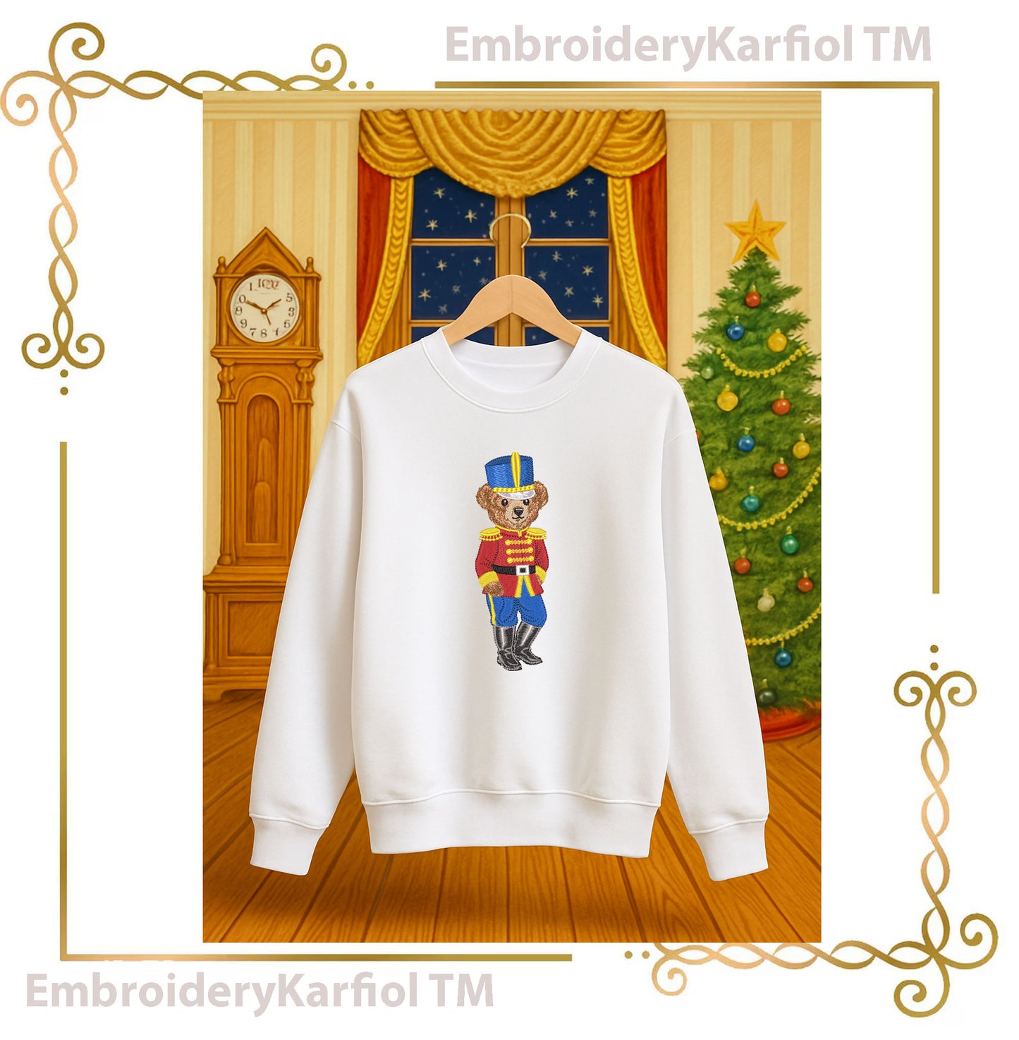 Nutcracker Bear Embroidery Design – Christmas Toy Soldier Machine Embroidery Pattern (Digital File)
