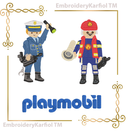 Police and Firefighter Play mobil Embroidery Set 3 St. – Kids Uniform Embroidery Designs