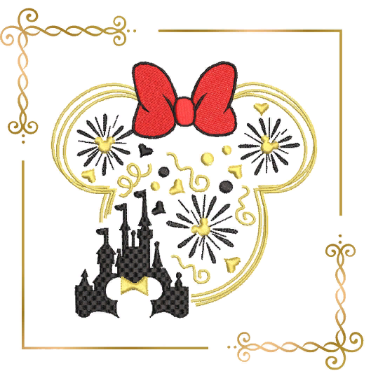 Christmas, Minnie Mouse head, New Year, fireworks, castle, embroidery design to the direct download