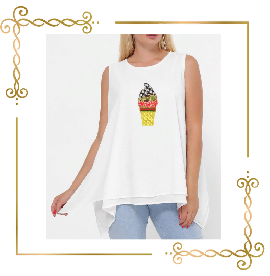 Eiscreme Sweet Surprise Fashion, Chanel, Louis Vuitton, Millitary, Gucci Eiscreme in einer Waffel-Stickerei