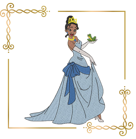 Princess Tiana with the frog   Disney character Embroidery  machine design  to the direct download