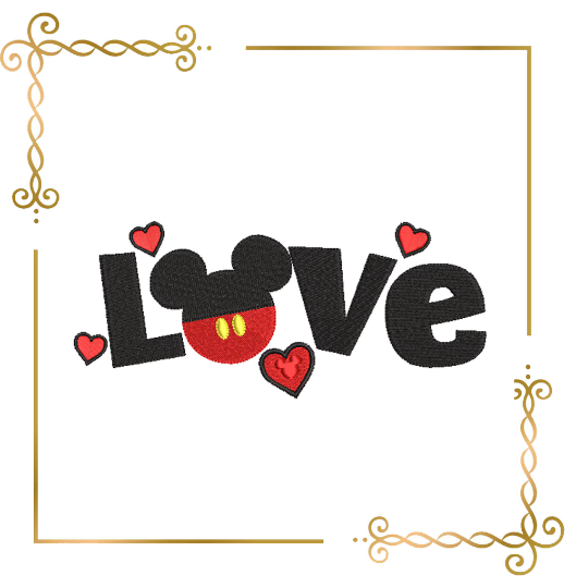 Mickey Mouse love valentines day lettering digital machine embroidery design