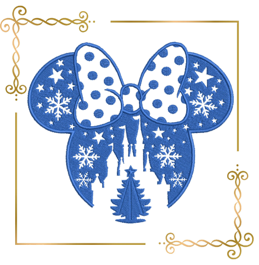 Minnie Mouse Christmas,  head,  starry sky, Christmas Tree and Castle Christmas 2 Sizes embroidery design to the direct download