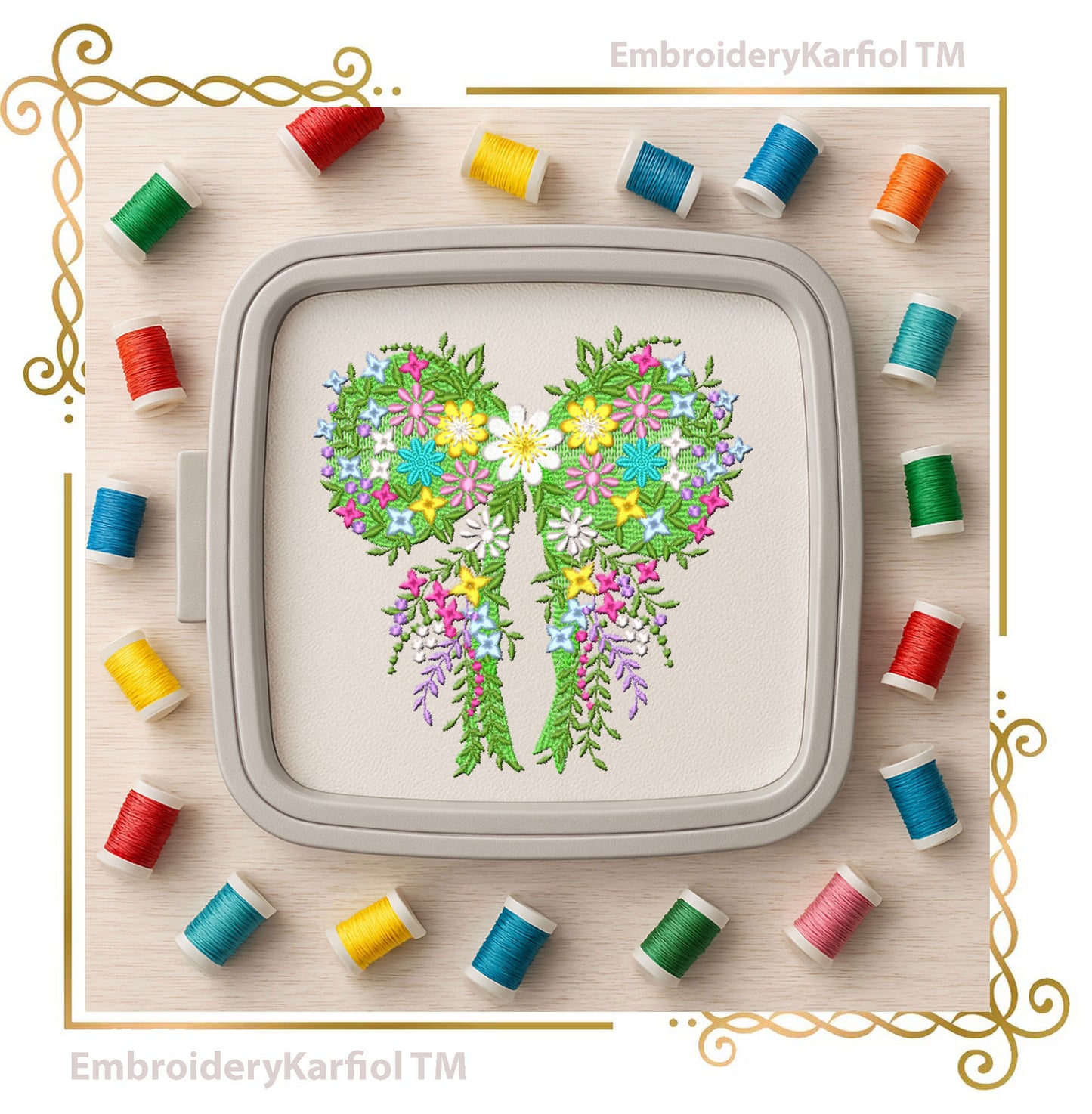 Floral Bow Embroidery Design, Spring Flower Ribbon, Botanical Garden Machine File