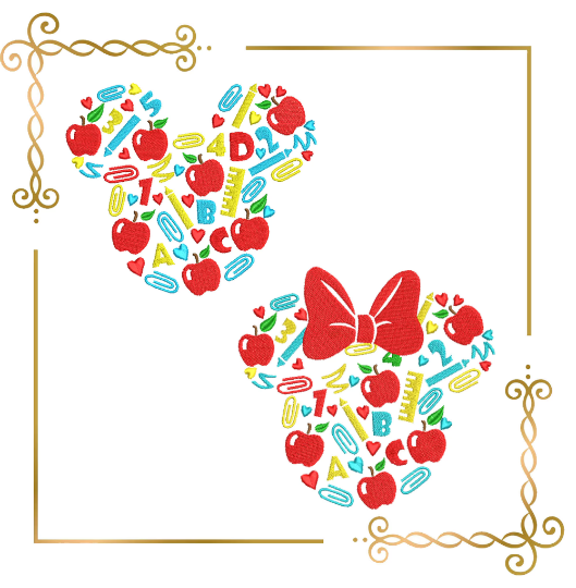 Head, Mouse, school, Mickey and  Minnie,   embroidery design to the direct download.