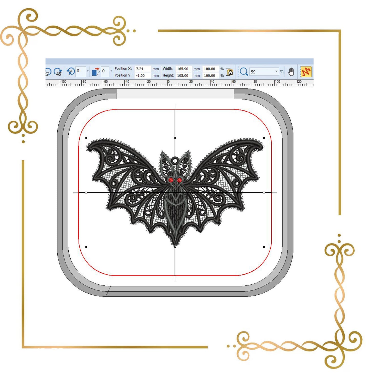 Halloween -Gothic Freestanding Lace Bat Pendant FSL Machine Embroidery Design, Halloween Ornament, Instant (Digital Download)