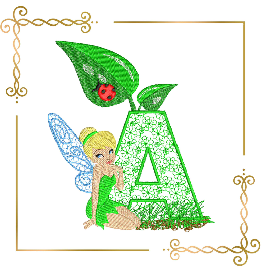 Alphabet applique tinker bell princess Disney fabulous fairy digital embroidery design