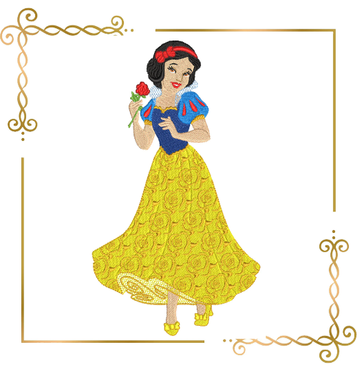 Princess Snow White, Princess with a flower, a beautiful dress machine embroidery design to the direct download.