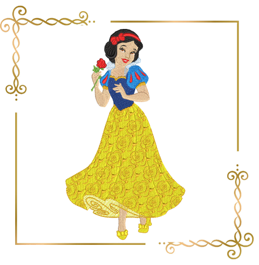 Princess Snow White with a flower, a beautiful dress Disney character machine embroidery design