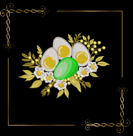 Easter Eggs & Spring Blooms daffodils and memosa– Machine Embroidery Design