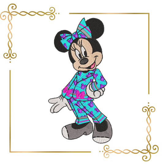 Minnie Mouse is fashionably modern in pants embroidery design to the direct download