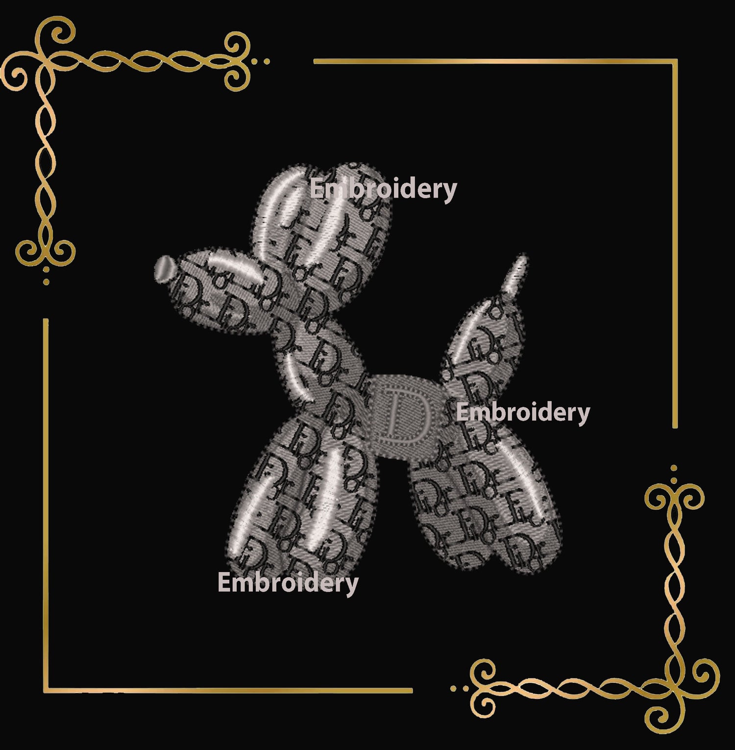 Balloon Dog  Pattern (dior) and  Bow Machine Embroidery Design 