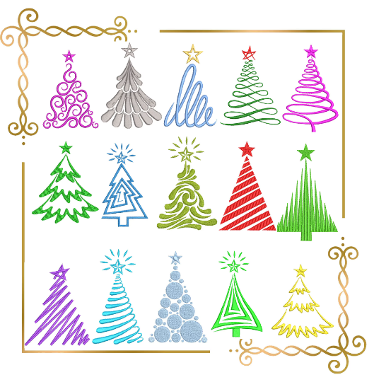 Christmas trees SET Winter Merry Christmas Super trendy Christmas tree machine embroidery design to the direct download