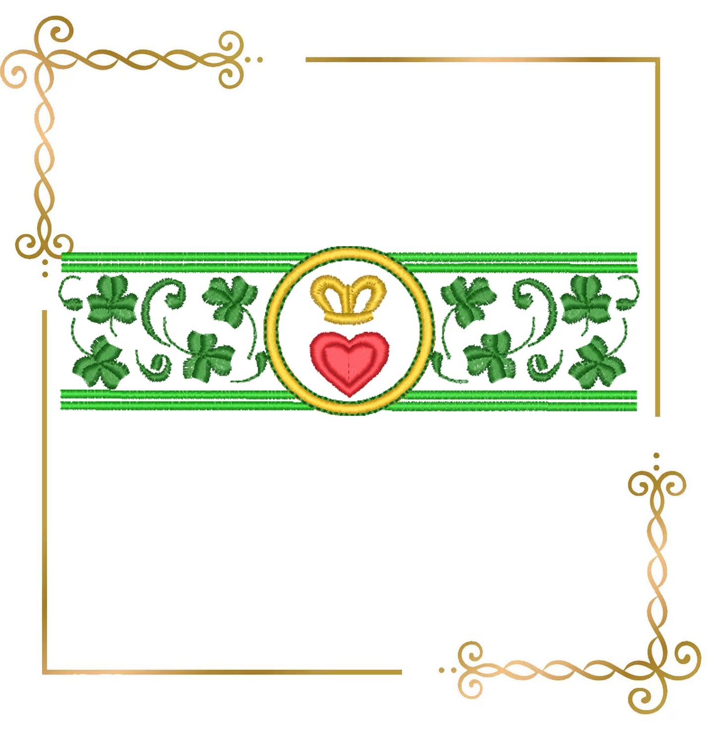 St Patrick Embroidery Design Border Shamrock Crown Heart Instant Download
