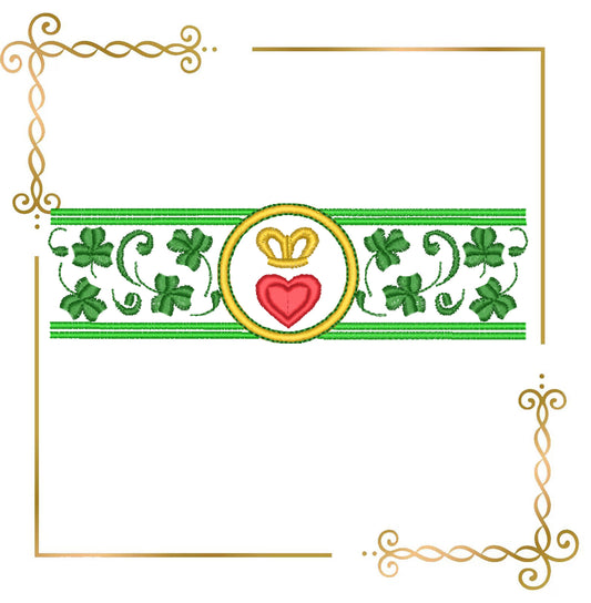 St Patrick Embroidery Design Border Shamrock Crown Heart Instant Download