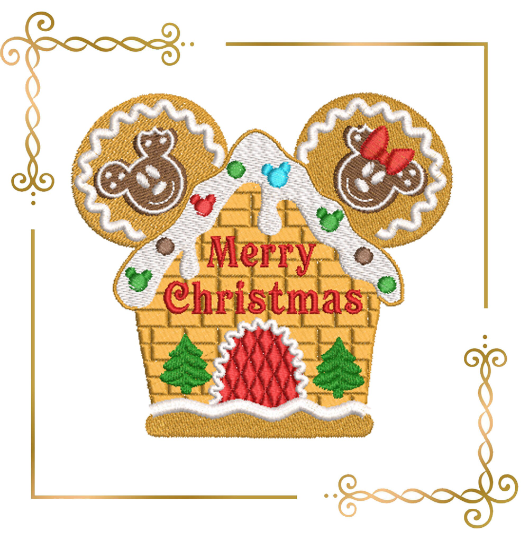 Mickey Mouse Christmas gingerbread house digital machine embroidery design