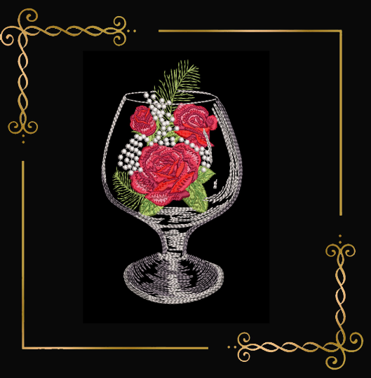 Winter Christmas flute with winter roses and fir branches digital machine embroidery design