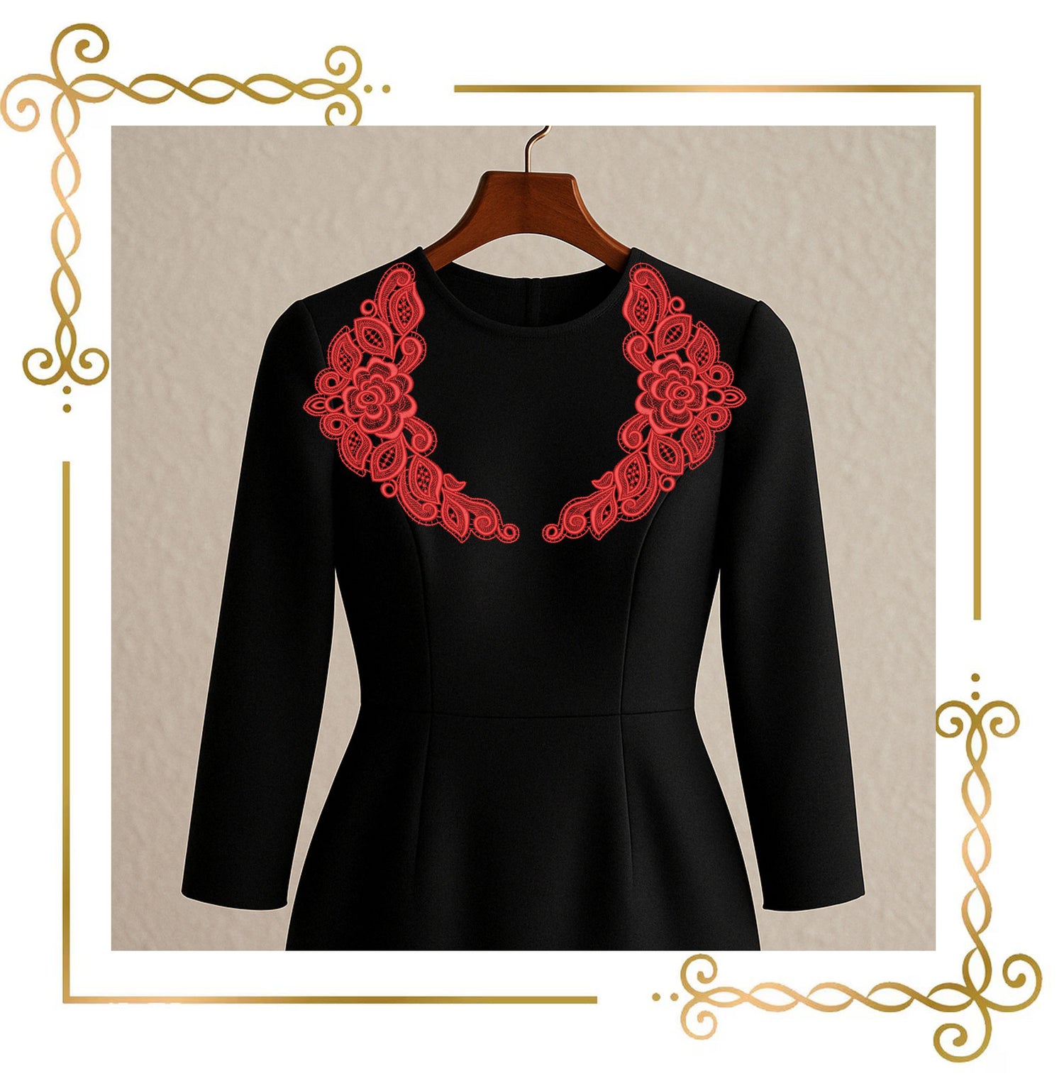 Lace and decorations Embroidery Design Belgium Lace Collar – Digital Machine Embroidery File – Floral Pattern for Instant Download