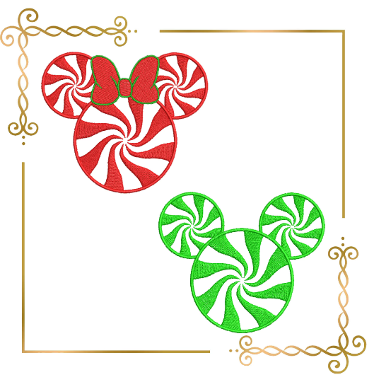 Christmas candy Minnie head embroidery design embroidery design