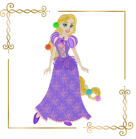 Princess Rapunzel with braids embroidery design to the direct download