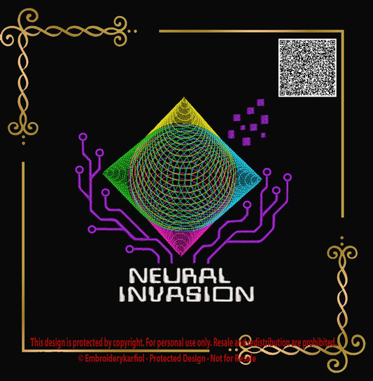 T-shirt NEURAL INVASION — The Future Has Arrived Modern Embroidery Design – Instant Download