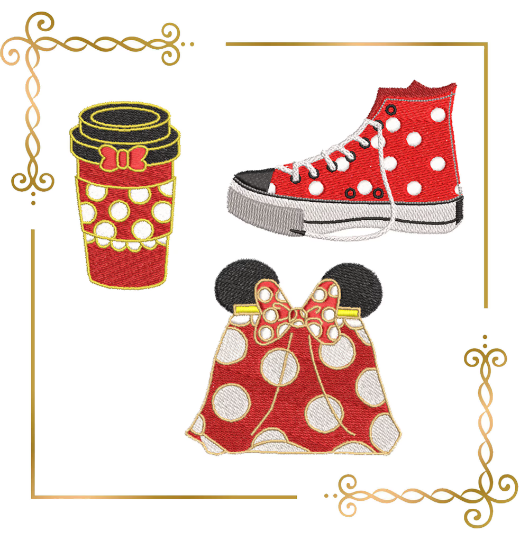 Minnie Mouse accessories sneakers cup bag machine embroidery design