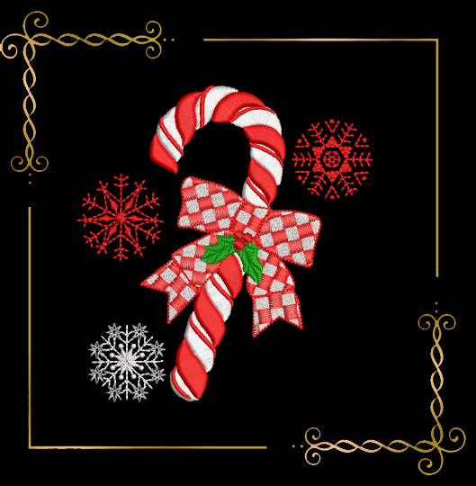 Winter Christmas Candy Cane with red plaid gift ribbon Mistletoe 2 Sizes embroidery design