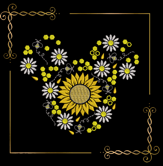 Head, Mouse, bee daisies sunflower Summer, embroidery design to the direct download