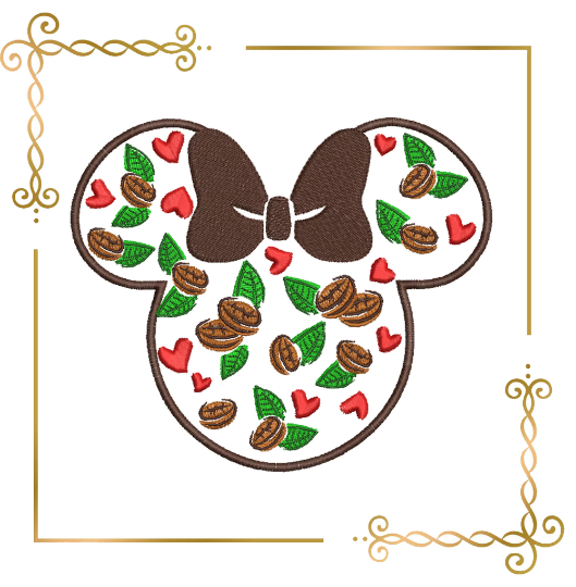 Minnie Mouse head coffee beans heart digital machine embroidery design