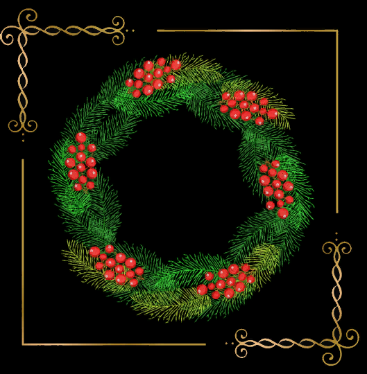 Christmas wreath spruce branches with berries mistletoe machine embroidery design