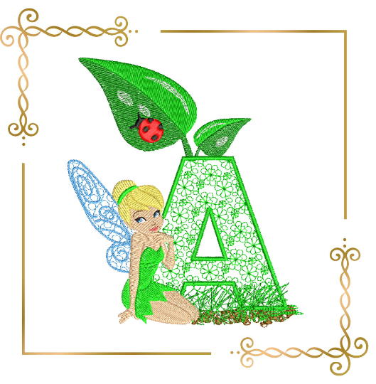 Alphabet applique  tinker bell princess Disney fabulous fairy  digital embroidery design