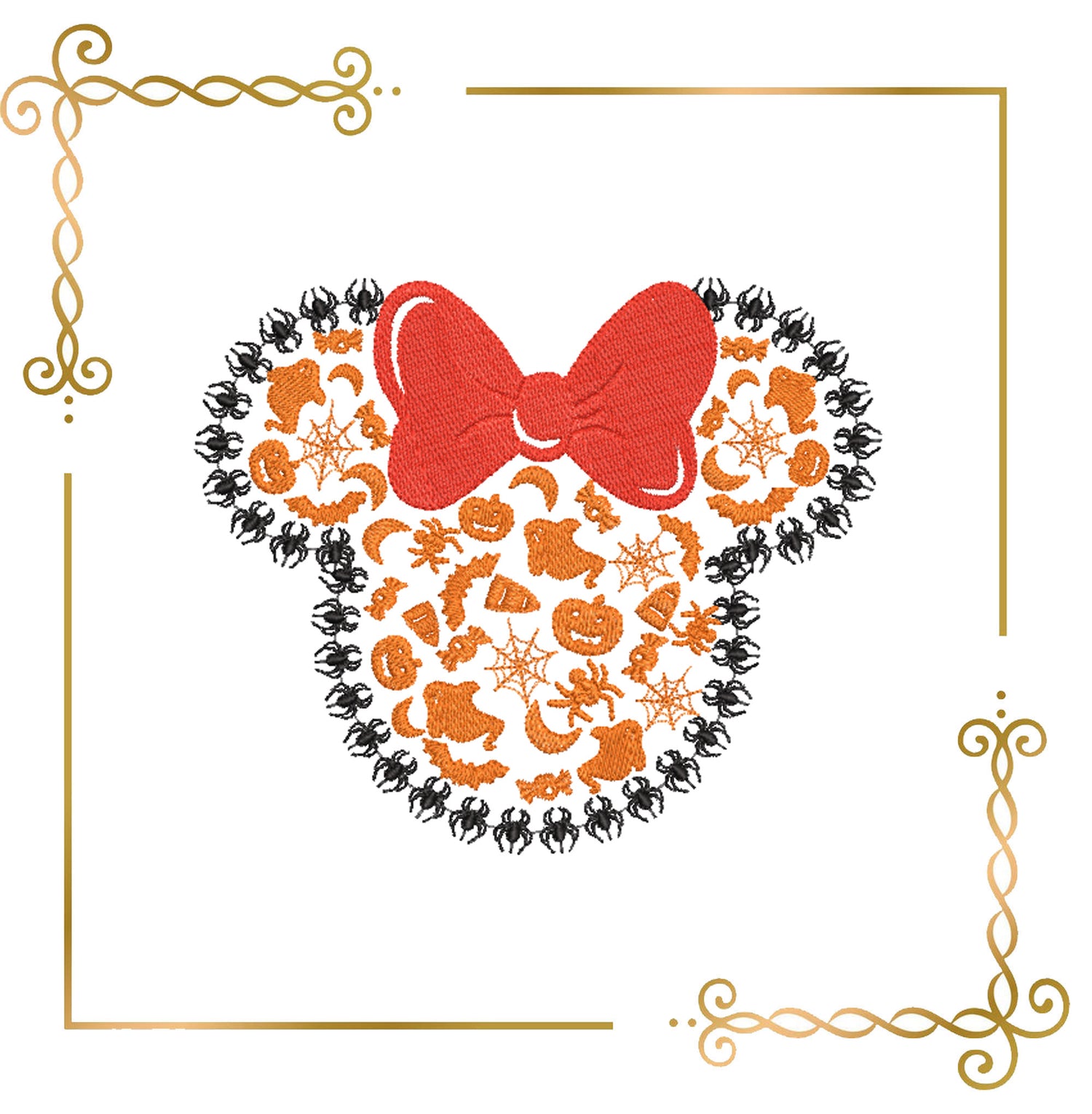 Halloween Minnie Mouse Themed Head with Bow Embroidery designs 2 Sizes